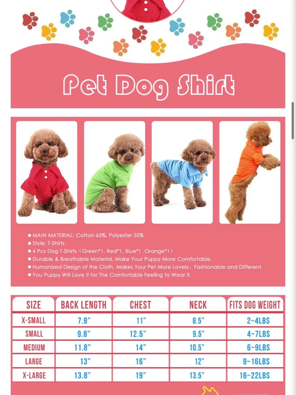 Bright Multi-Color Polo Pet Shirts — Red, Lime, Orange, Blue